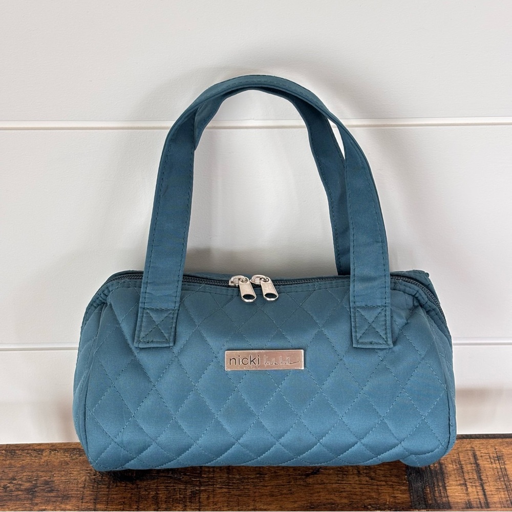 Nicole Miller Quilted Teal Cosmetic Bag with Top Handles